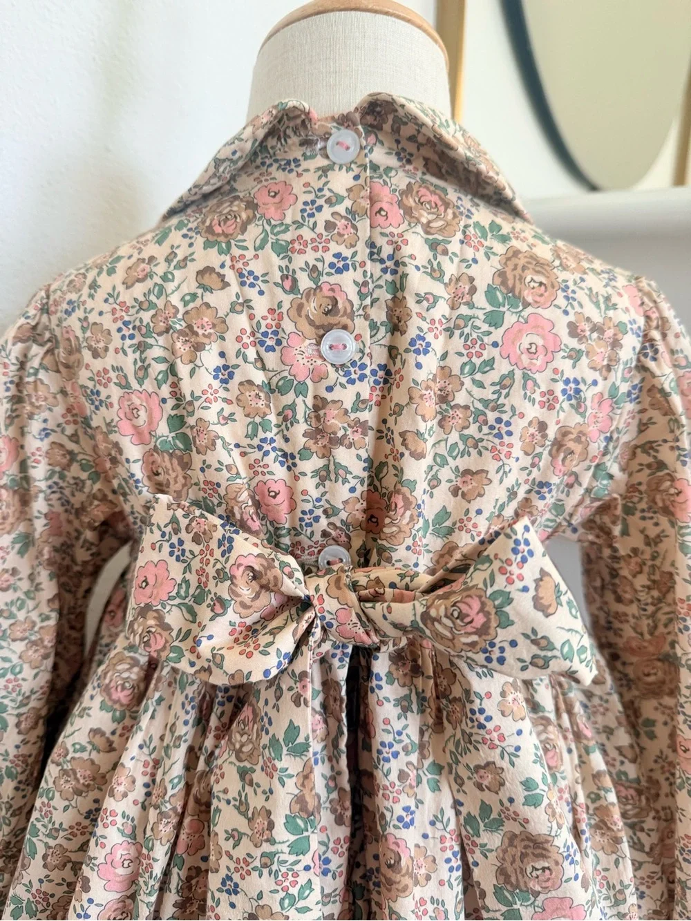 Alice Kathleen Floral Smocked Dress Girls Size 4 Peter Pan Collar Long Sleeve